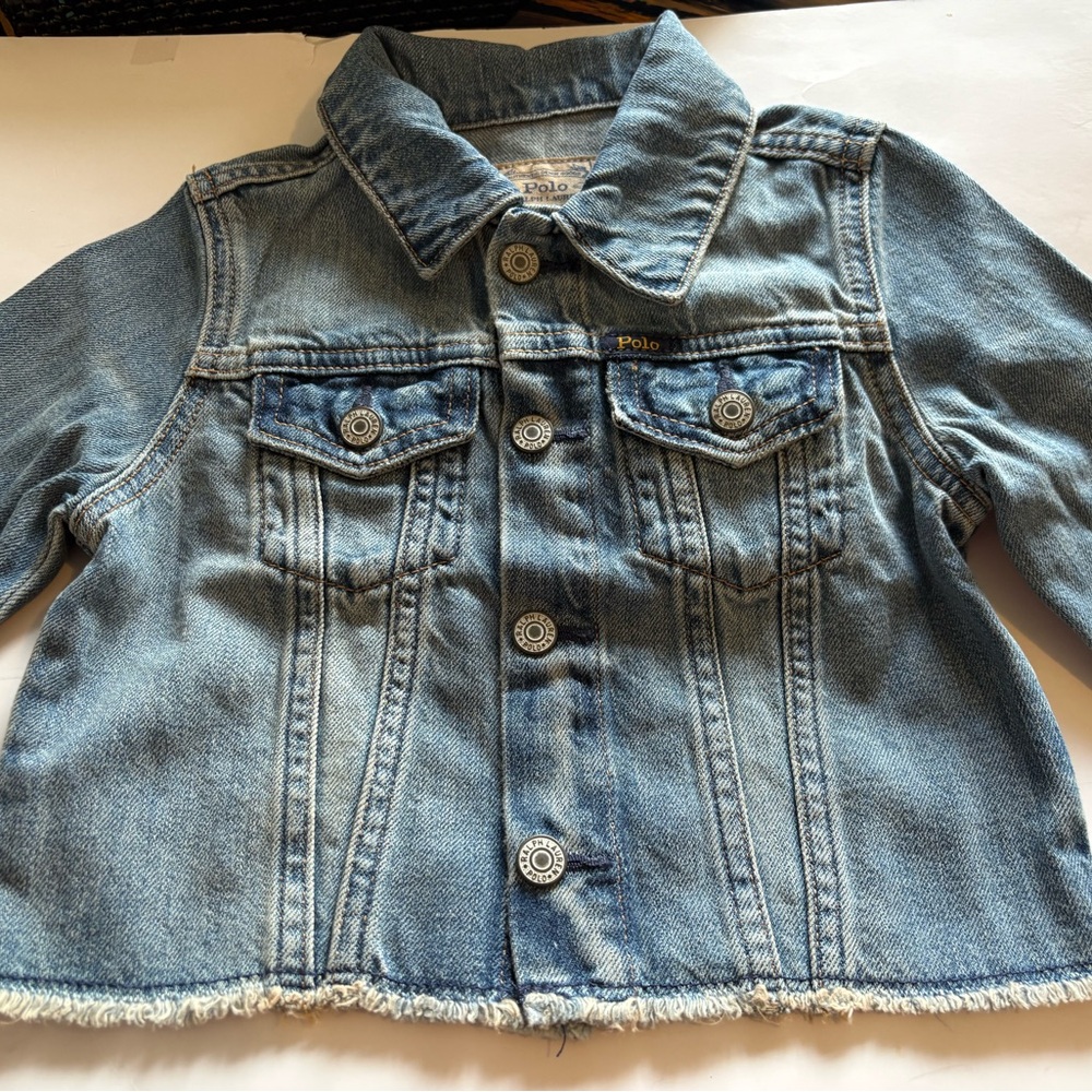NWT Polo by Ralph Lauren Girls 4T Denim Jacket Cropped Raw Hem Snap- Front